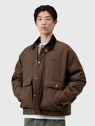 Carhartt WIP Quentin Brown Jacket Jacket unisex front product view | Dash Racegear — 2026 Carhartt WIP Quentin Men's & Women's Cotton Jacket in Brown featuring premium comfort and timeless workwear-inspired everyday style.