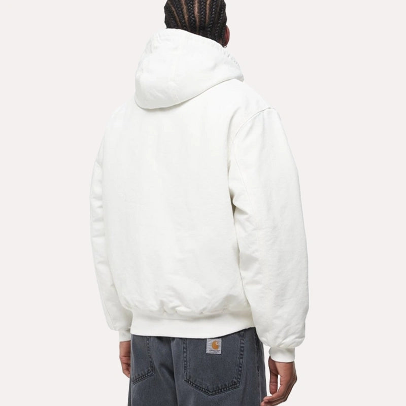 Mens White Zipper Carhartt Hooded Jacket Jacket unisex detail view 4 | Dash Racegear — Mens Carhartt zip up hoodie in white color