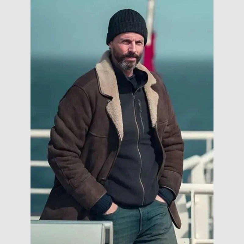 Dept. Q S01 Matthew Goode Brown Leather Coat Jacket unisex front product view | Dash Racegear — Matthew Goode’s Dept. Q brown leather jacket look