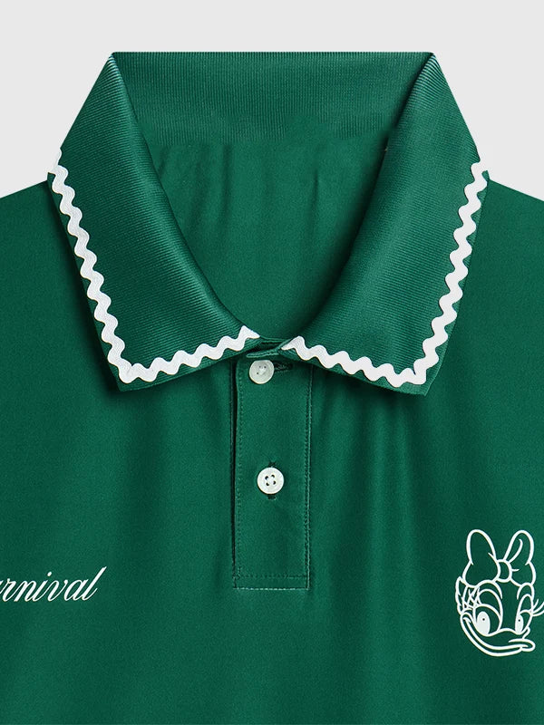 Carnival Golf x Disney Daisy Doodle Polo Shirt Shirt unisex detail view 4 | Dash Racegear — Unisex Carnival Golf x Disney Daisy Doodle polo crafted in green for breathable all-day wear.