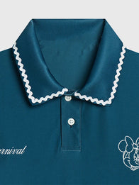 Carnival Golf x Disney Minnie Doodle Polo Shirt Shirt unisex detail view 4 | Dash Racegear — Unisex Carnival Golf x Disney Minnie Doodle polo crafted in navy blue for breathable all-day wear.