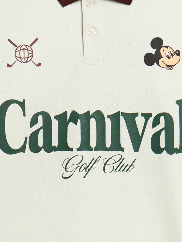 Carnival Golf x Disney Mickey Stars Polo Shirt Shirt unisex detail view 3 | Dash Racegear — Disney Mickey Carnival Golf 2026 Stars LS polo shirt blending soft cream styling with modern everyday versatility.