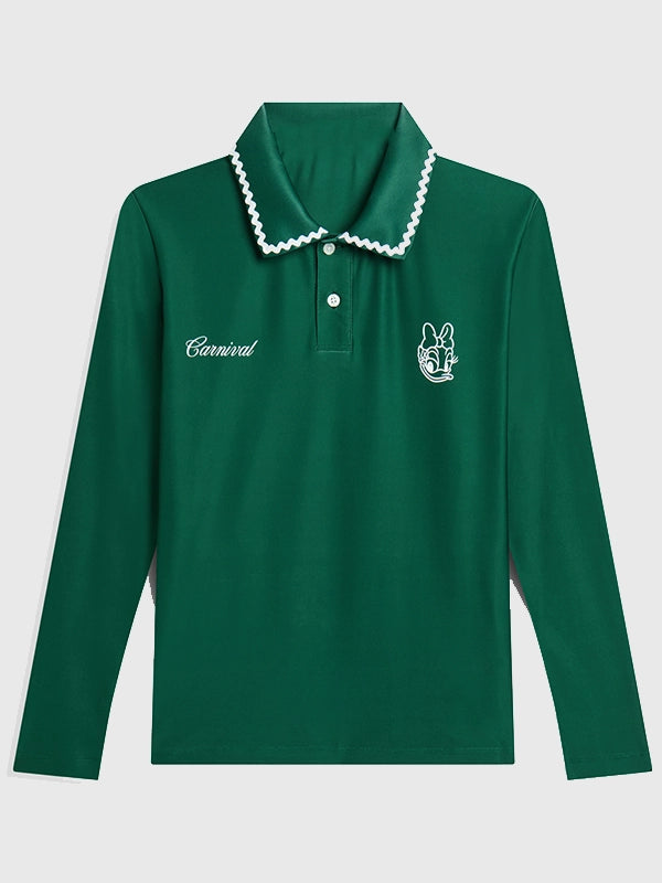 Carnival Golf x Disney Daisy Doodle Polo Shirt Shirt unisex front product view | Dash Racegear — Disney Daisy Doodle 2026 LS polo shirt blending Carnival Golf styling with everyday comfort and sporty versatility.