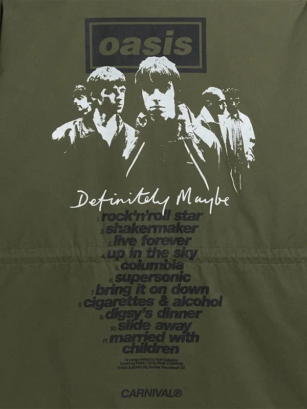 Carnival x Oasis Legendary Parka Jacket Jacket unisex detail view 3 | Dash Racegear — Unisex Legendary Carnival x Oasis 2026 parka in green, cozy and modern for daily streetwear looks.