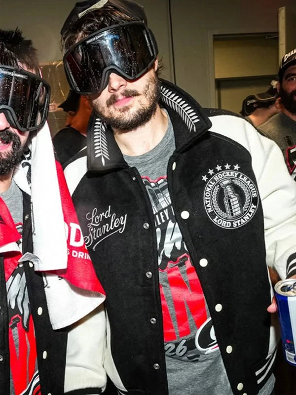 Sebastian Aho NHL Lord Stanley Varsity Jacket Varsity Jacket unisex detail view 2 | Dash Racegear — Carolina Hurricanes wool varsity jacket designed for effortless sports-inspired style and lasting all-day comfort.
