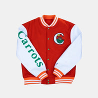 Carrots x Walmart Varsity Jacket Varsity Jacket unisex front product view | Dash Racegear — Carrots x Walmart Varsity Jacket – Trendy Collaboration Outerwear