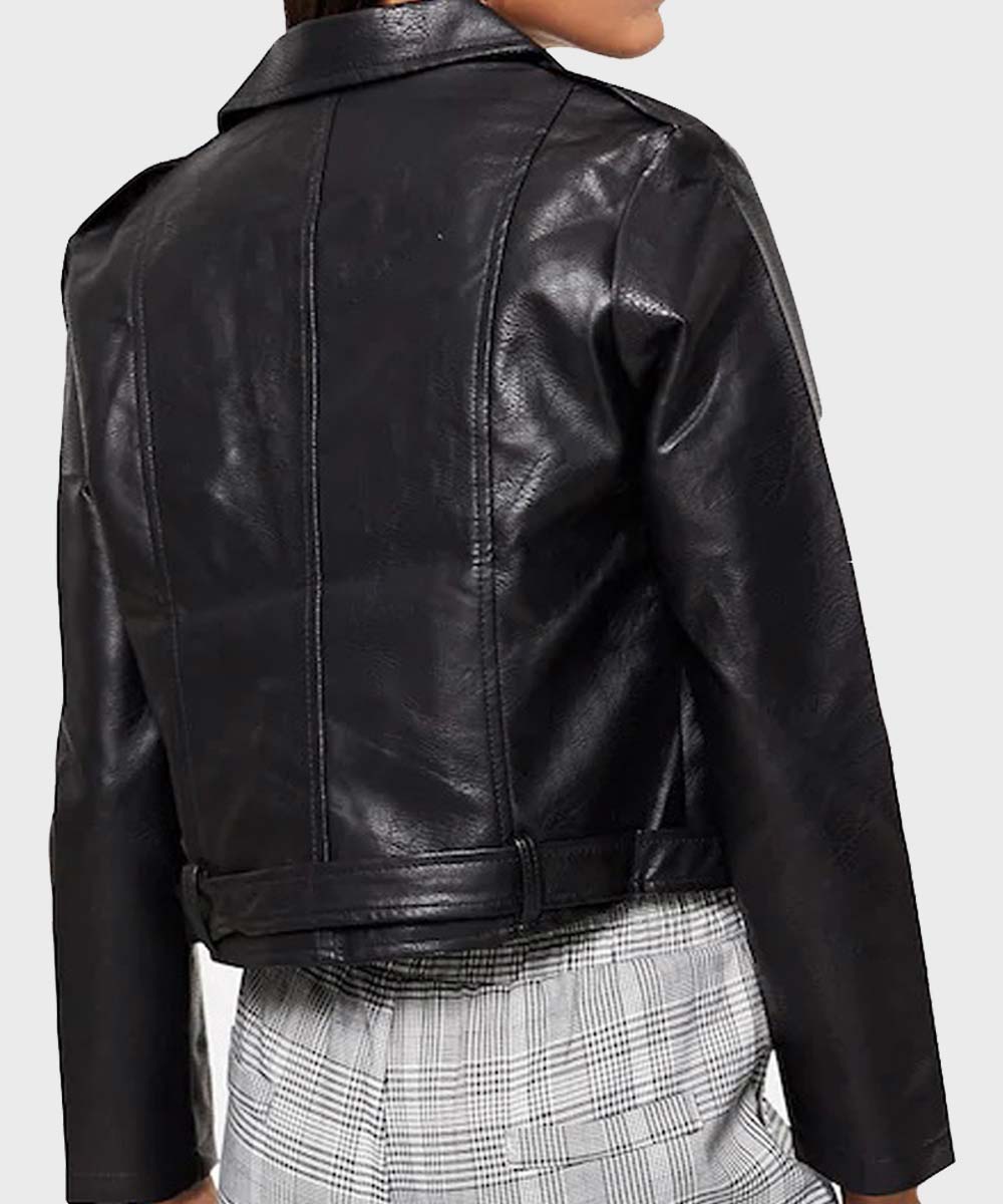 Womens Black Biker Leather Jacket Biker Jacket women detail view 2 | Dash Racegear — Womens Black Biker Zipper Leather Jacket