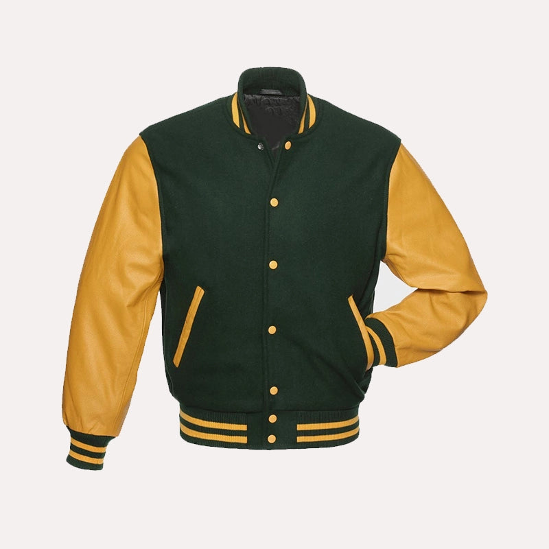 Green and Yellow Bomber Jacket Varsity Jacket unisex front product view | Dash Racegear — Green and Yellow Bomber Jacket