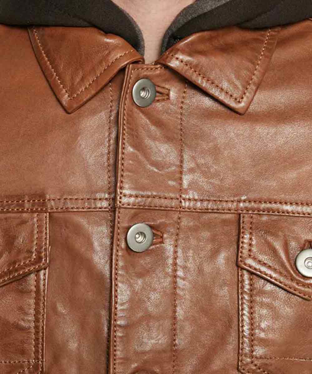 Mens Casual Brown Leather Jacket Leather Jacket men detail view 2 | Dash Racegear — Mens Casual Leather Brown Jacket