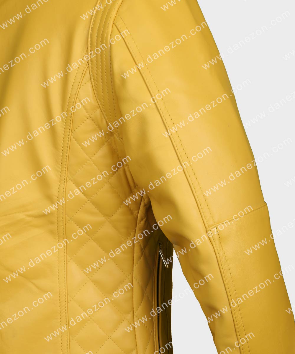 Womens Yellow Leather Jacket Leather Jacket women detail view 2 | Dash Racegear — Casual Women Yellow Leather Jacket