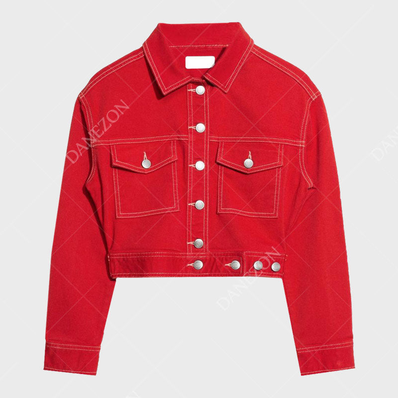 Womens Red Denim Jacket Denim Jacket women front product view | Dash Racegear — Womens Red Denim Jacket