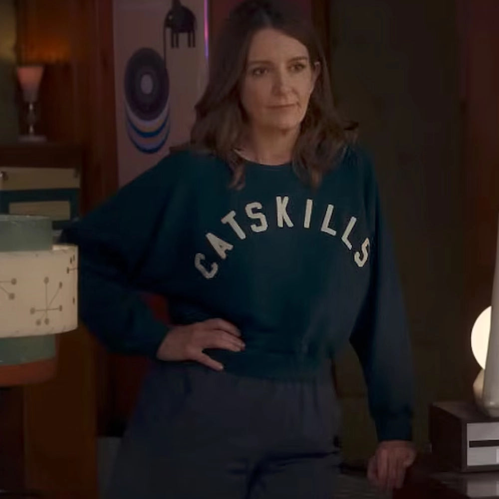 The Four Seasons Tina Fey Catskills Sweatshirt Sweatshirt unisex front product view | Dash Racegear — Tina Fey The Four Seasons S02 Kate Catskills green fleece sweatshirt, cozy TV-inspired style for unisex casual wear.