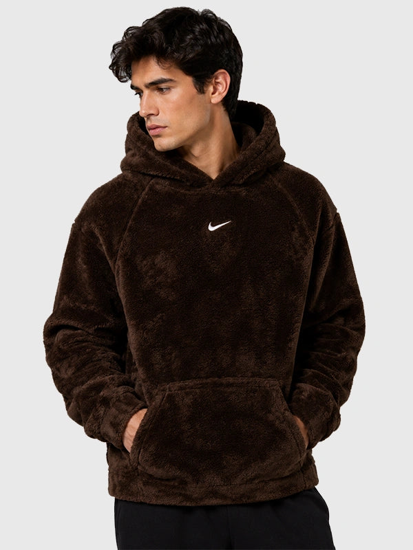 Nocta x Nike Chalet Polar Hoodie Hoodie unisex detail view 5 | Dash Racegear — Nocta x Nike Chalet Polar Faux Fur Hoodie in Brown for Unisex with plush texture, zip front, and winter-ready coverage