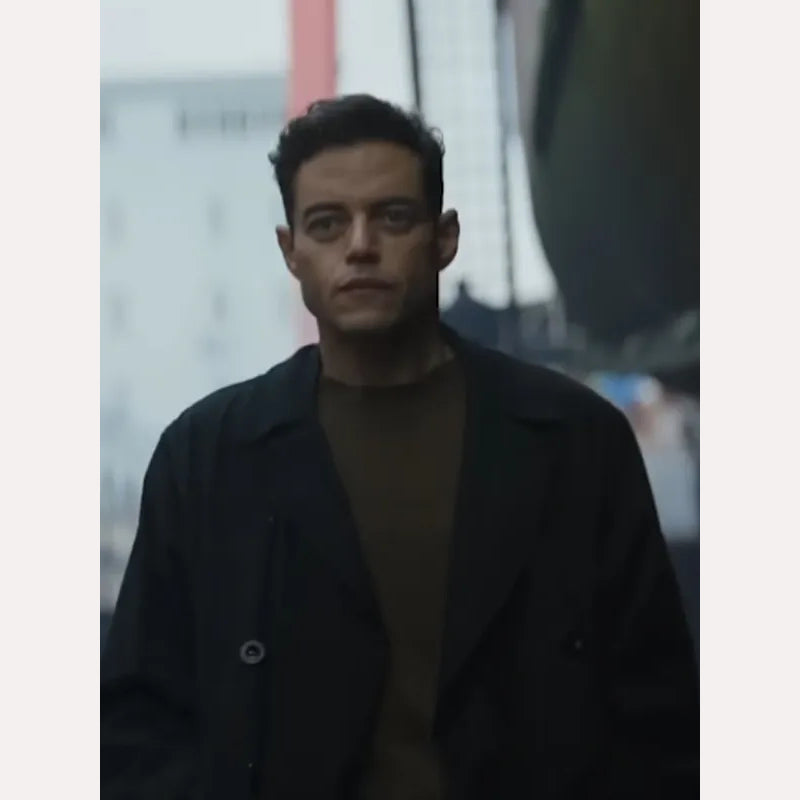 The Amateur 2025 Rami Malek Black Coat Jacket unisex detail view 2 | Dash Racegear — The Amateur 2025 Coat – Rami Malek’s Signature Black Outerwear