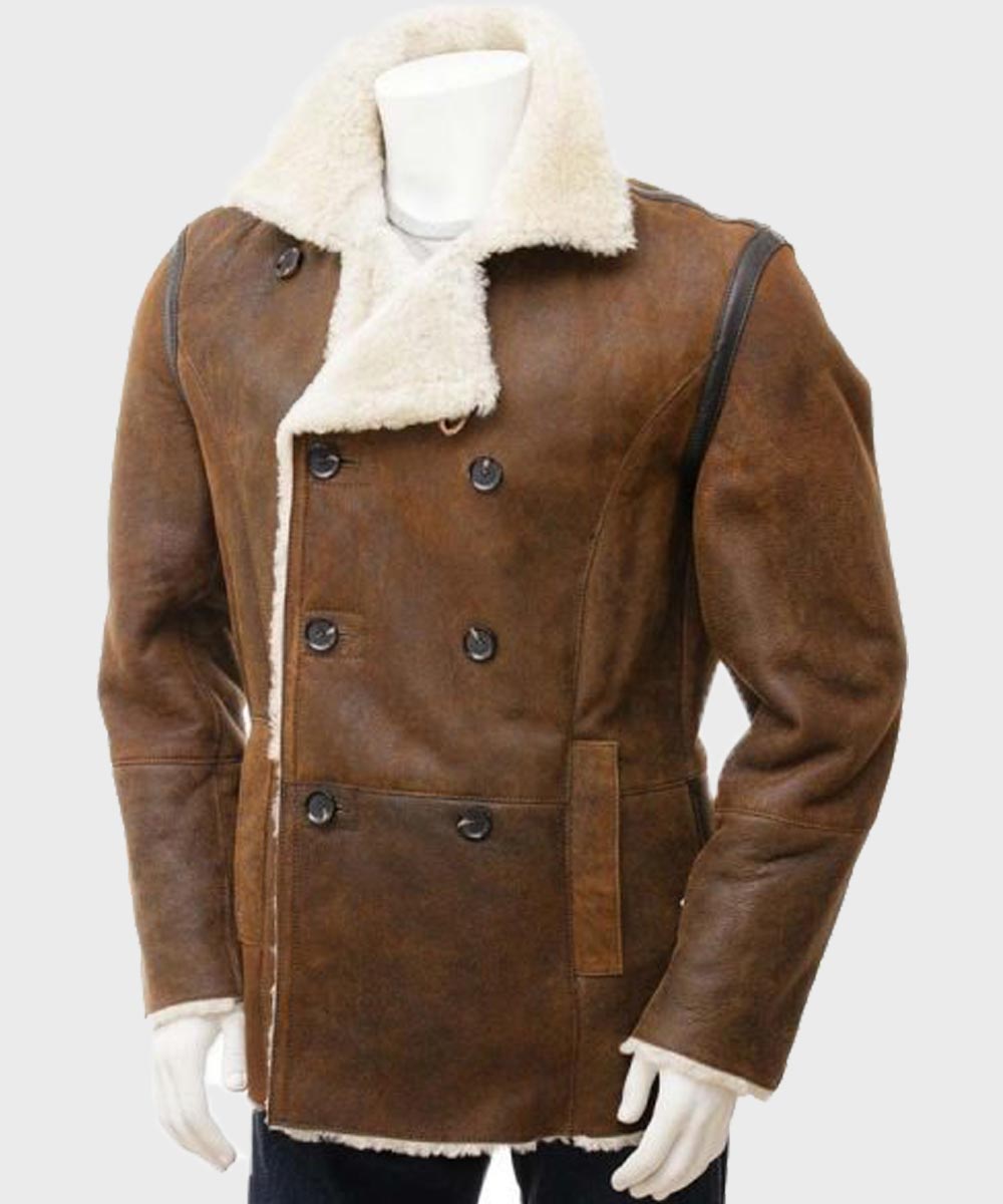 Charlie Mens Distressed Brown Double Breasted Coat Jacket men detail view 2 | Dash Racegear — Mens Double Breasted Distressed Brown Coat
