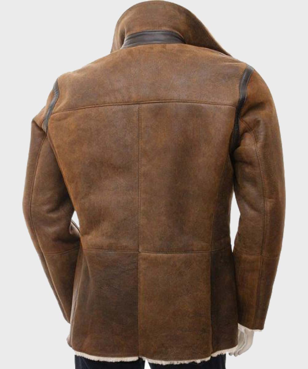 Charlie Mens Distressed Brown Double Breasted Coat Jacket men detail view 3 | Dash Racegear — Brown Double Breasted Coat for Mens