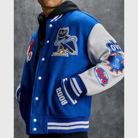 OVO x Chelsea FC Varsity Jacket Varsity Jacket unisex detail view 4 | Dash Racegear — Bold OVO Chelsea varsity jacket featuring classic color contrast