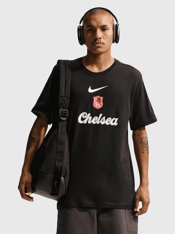 Chelsea Nike T-Shirt Shirt unisex front product view | Dash Racegear — Men’s Chelsea F.C. 2026 Nike Black T-Shirt, soft and breathable, perfect for casual wear or game-day pride.