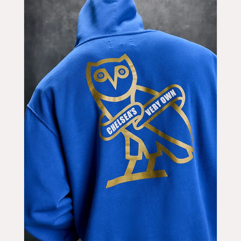 OVO x Chelsea FC Blue Hoodie Hoodie unisex detail view 4 | Dash Racegear — Blue hoodie combining OVO style with Chelsea FC pride