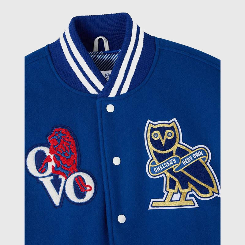 OVO x Chelsea FC Varsity Jacket Varsity Jacket unisex detail view 9 | Dash Racegear — Blue and white Chelsea FC varsity jacket by OVO – streetwear meets football