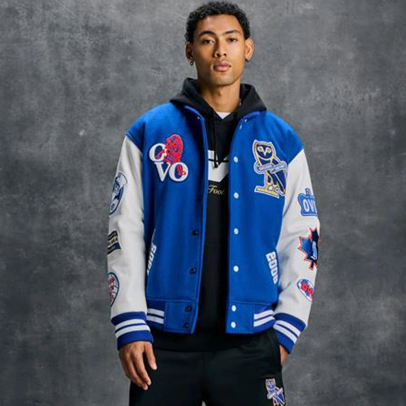 OVO x Chelsea FC Varsity Jacket Varsity Jacket unisex detail view 6 | Dash Racegear — Stylish OVO Chelsea varsity jacket with ribbed trim and snap closure
