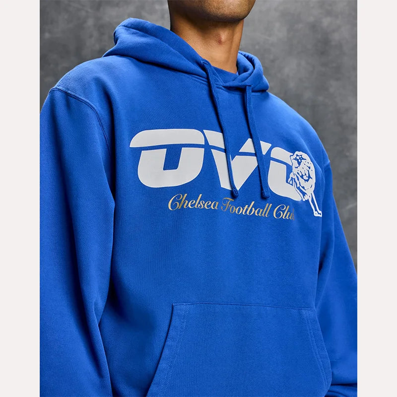 OVO x Chelsea FC Blue Hoodie Hoodie unisex detail view 5 | Dash Racegear — Chelsea FC blue hoodie by OVO with clean pullover design
