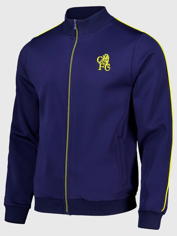 Chelsea Retro Crest Track Jacket Jacket unisex front product view | Dash Racegear — Designed for supporters, the Chelsea Retro Crest Navy Track Jacket suits everyday layering or match-day fashion.