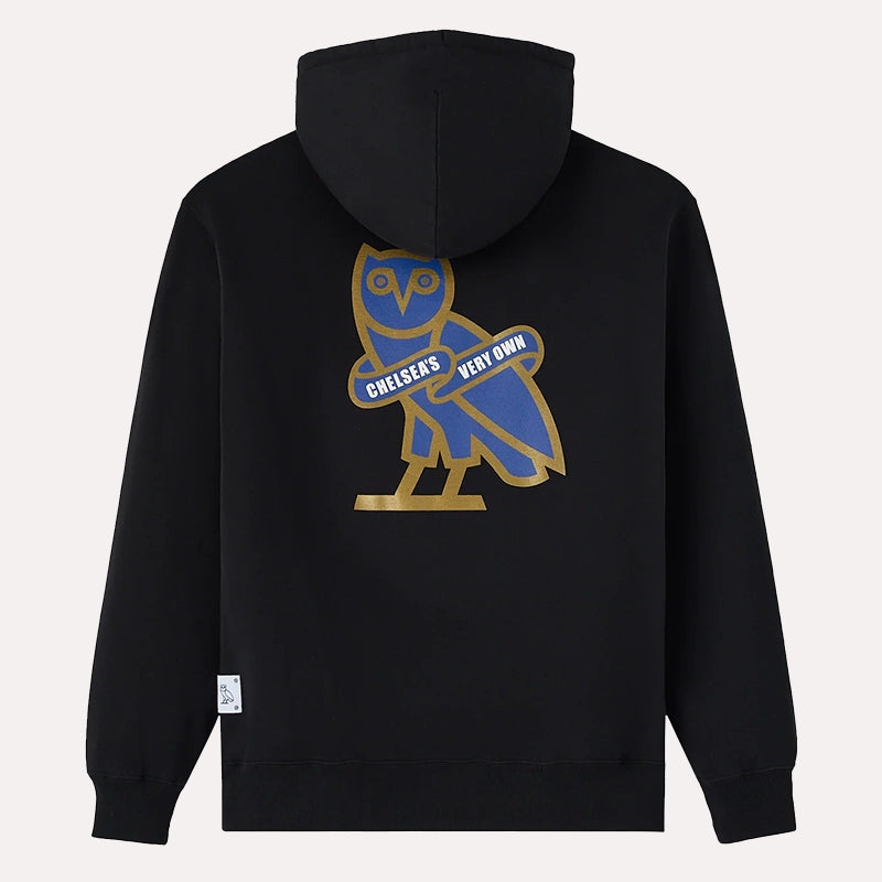 OVO x Chelsea FC Black Hoodie Hoodie unisex detail view 2 | Dash Racegear — OVO Chelsea FC black hoodie combining football and fashion
