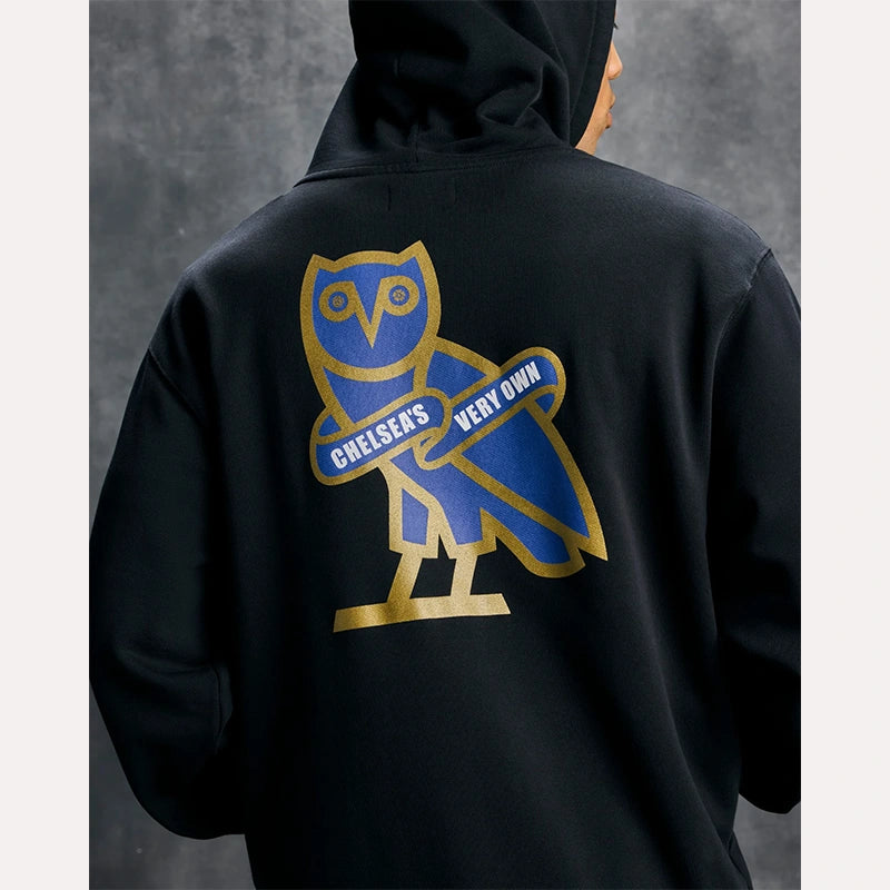OVO x Chelsea FC Black Hoodie Hoodie unisex detail view 4 | Dash Racegear — Street-ready OVO x Chelsea hoodie in sleek black