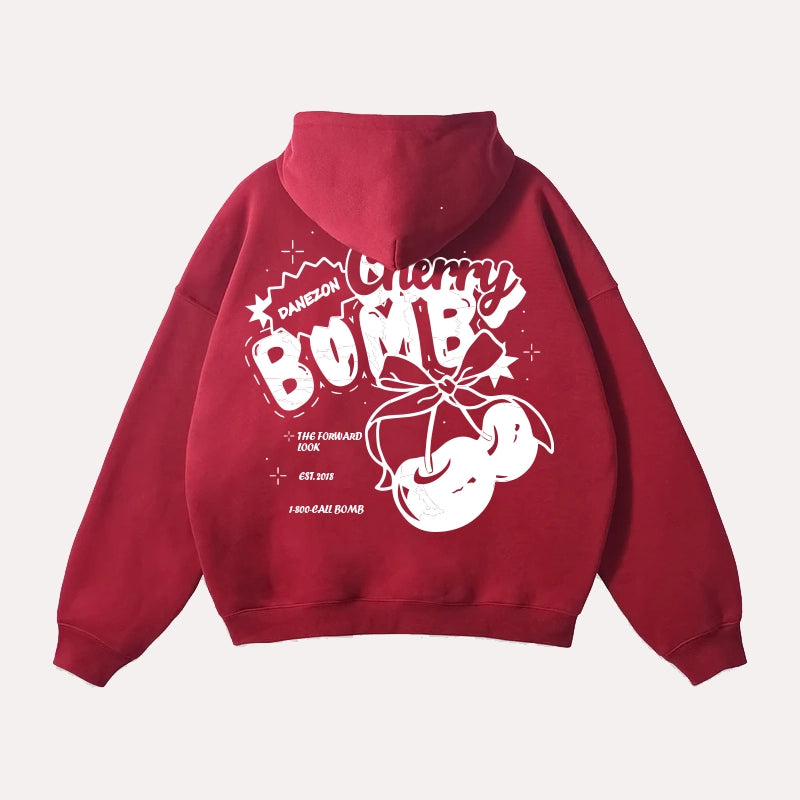 Dash Racegear Graphic Vibes Cherry Bomb Hoodie Hoodie unisex front product view | Dash Racegear — Dash Racegear Cherry Bomb Fleece Hoodie with Bold Graphic Design
