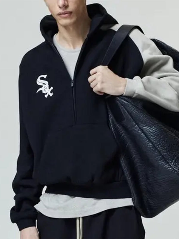 Fear of God ESSENTIALS x White Sox Sport Hoodie Hoodie unisex detail view 3 | Dash Racegear — Chicago White Sox x ESSENTIALS half zip hoodie with simple athletic-inspired look and comfortable fit.