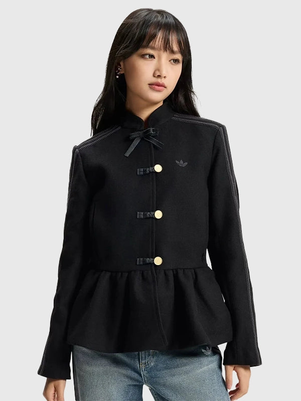 Adidas Chinese New Year Peplum Jacket Jacket unisex front product view | Dash Racegear — Chinese New Year Adidas Black Peplum Jacket, perfect for layering over casual or festive attire.