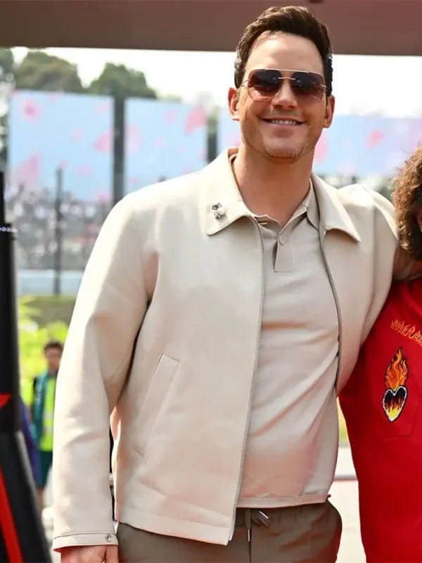 Chris Pratt F1 Japanese Grand Prix 2026 Jacket Jacket unisex detail view 2 | Dash Racegear — 2026 F1 Japanese Grand Prix jacket in beige leather, inspired by Chris Pratt’s signature style.