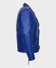 Blue Motorcycle Studded Leather Jacket Leather Jacket unisex detail view 2 | Dash Racegear — Blue Motorcycle Leather Jacket