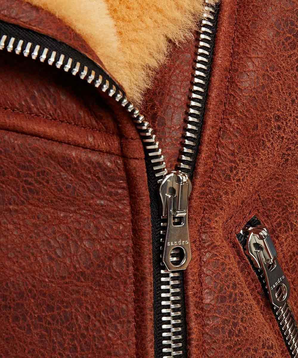 Womens Classic Brown Shearling Distressed Leather Jacket Leather Jacket women detail view 2 | Dash Racegear — Womens Distressed Leather Shearling Jacket