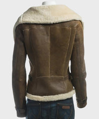 Womens Shearling Brown Leather Jacket Leather Jacket women detail view 3 | Dash Racegear — Womens Brown Fur Collar Leather Jacket