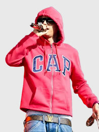Central Cee Coachella Cap Hoodie Hoodie unisex detail view 6 | Dash Racegear — Red Coachella Central Cee hoodie, cap zip design made for bold streetwear and laid-back outfits.