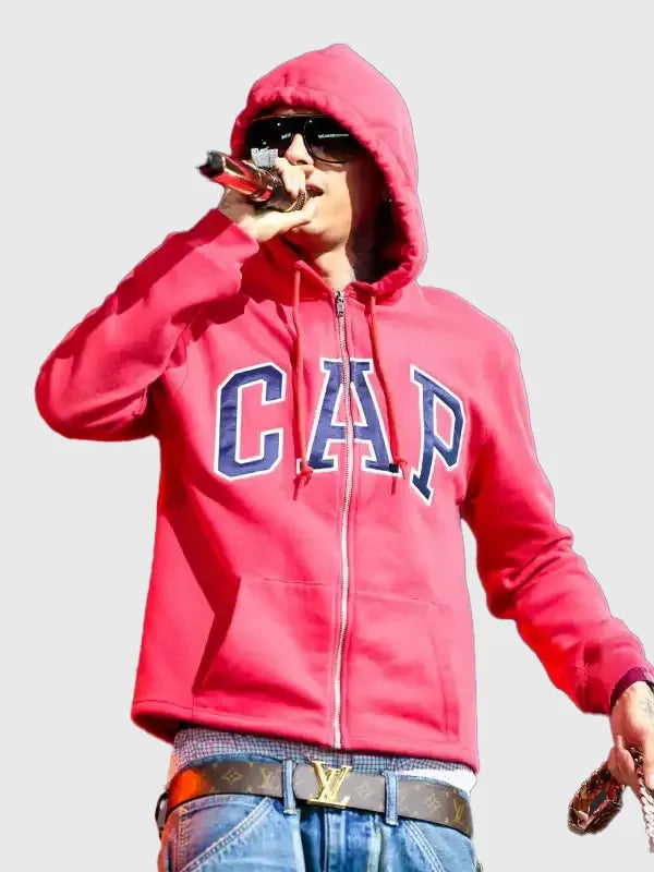 Central Cee Coachella Cap Hoodie Hoodie unisex detail view 6 | Dash Racegear — Red Coachella Central Cee hoodie, cap zip design made for bold streetwear and laid-back outfits.