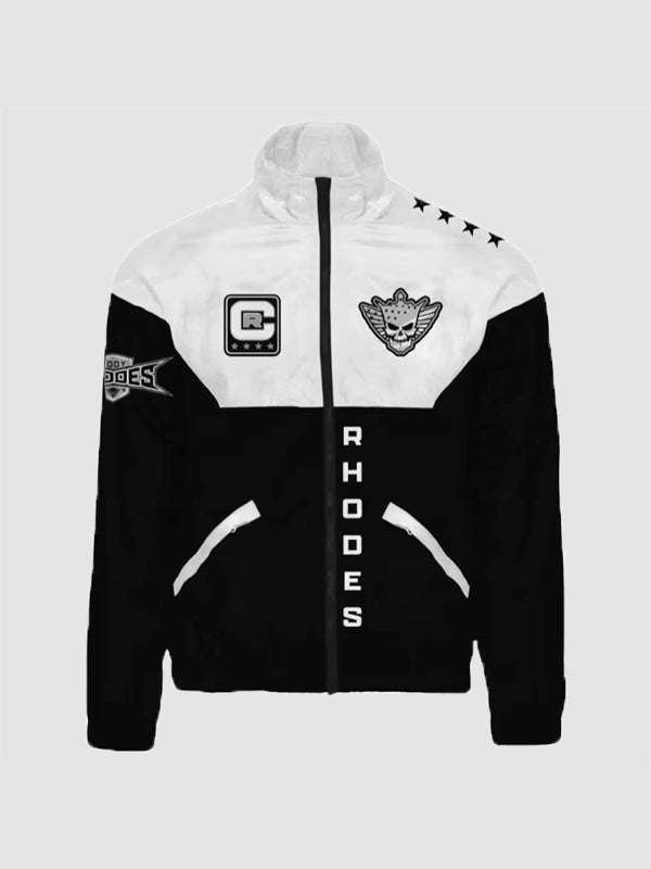 Cody Rhodes Windbreaker Jacket Jacket unisex detail view 2 | Dash Racegear — Cody Rhodes full-zip windbreaker in black and white offers a sleek sporty look with breathable comfort for everyday wear.