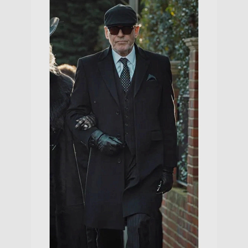MobLand Conrad Harrigan Black Coat Jacket unisex front product view | Dash Racegear — Dapper Black Coat from MobLand’s Conrad Harrigan Outfit