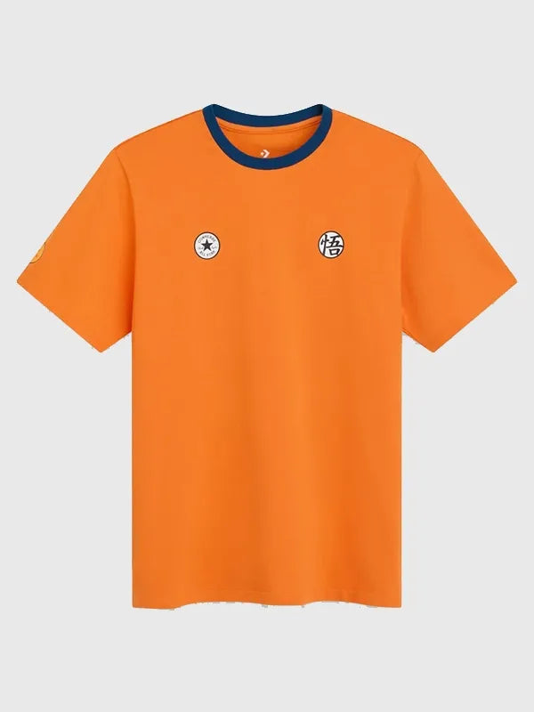 Converse x Dragon Ball Z Goku T-Shirt Shirt unisex front product view | Dash Racegear — Dragon Ball Z x Converse Orange T-Shirt for Men & Women featuring premium comfort and bold anime-inspired everyday style.