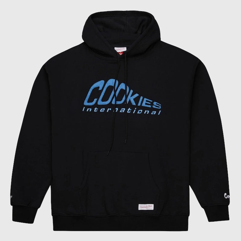 M&N x Cookies 2025 Pullover Hoodie Hoodie unisex front product view | Dash Racegear — Soft black fleece hoodie from Mitchell & Ness Cookies collab