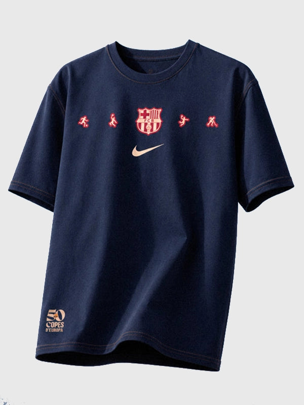Barcelona FC 50 European Cups T-Shirt Shirt unisex detail view 2 | Dash Racegear — Navy FC Barcelona 50 Copes D’Europa Tee for Unisex fans with legendary club tribute and a comfortable daily wear option