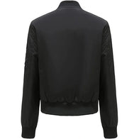 Womens Cotton Black Bomber Jacket Bomber Jacket women detail view 2 | Dash Racegear — Cotton Black Bomber Jacket