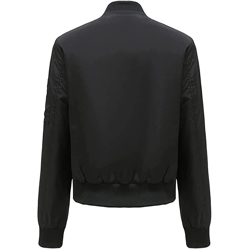 Womens Cotton Black Bomber Jacket Bomber Jacket women detail view 2 | Dash Racegear — Cotton Black Bomber Jacket