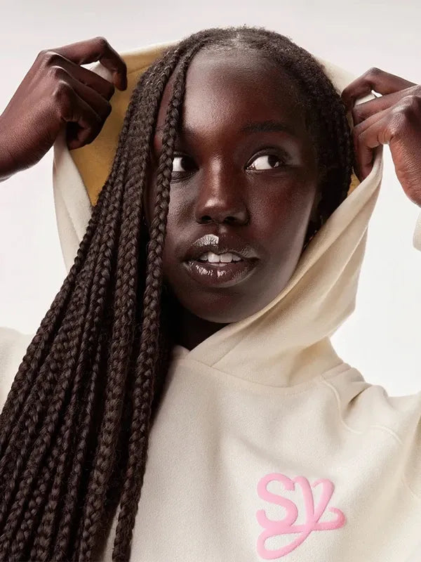 Sincerely Yours Gloss Pocket Hoodie Hoodie unisex detail view 5 | Dash Racegear — A cozy cream hoodie with standout gloss pocket design, offering a clean and modern casual look for everyday wear.