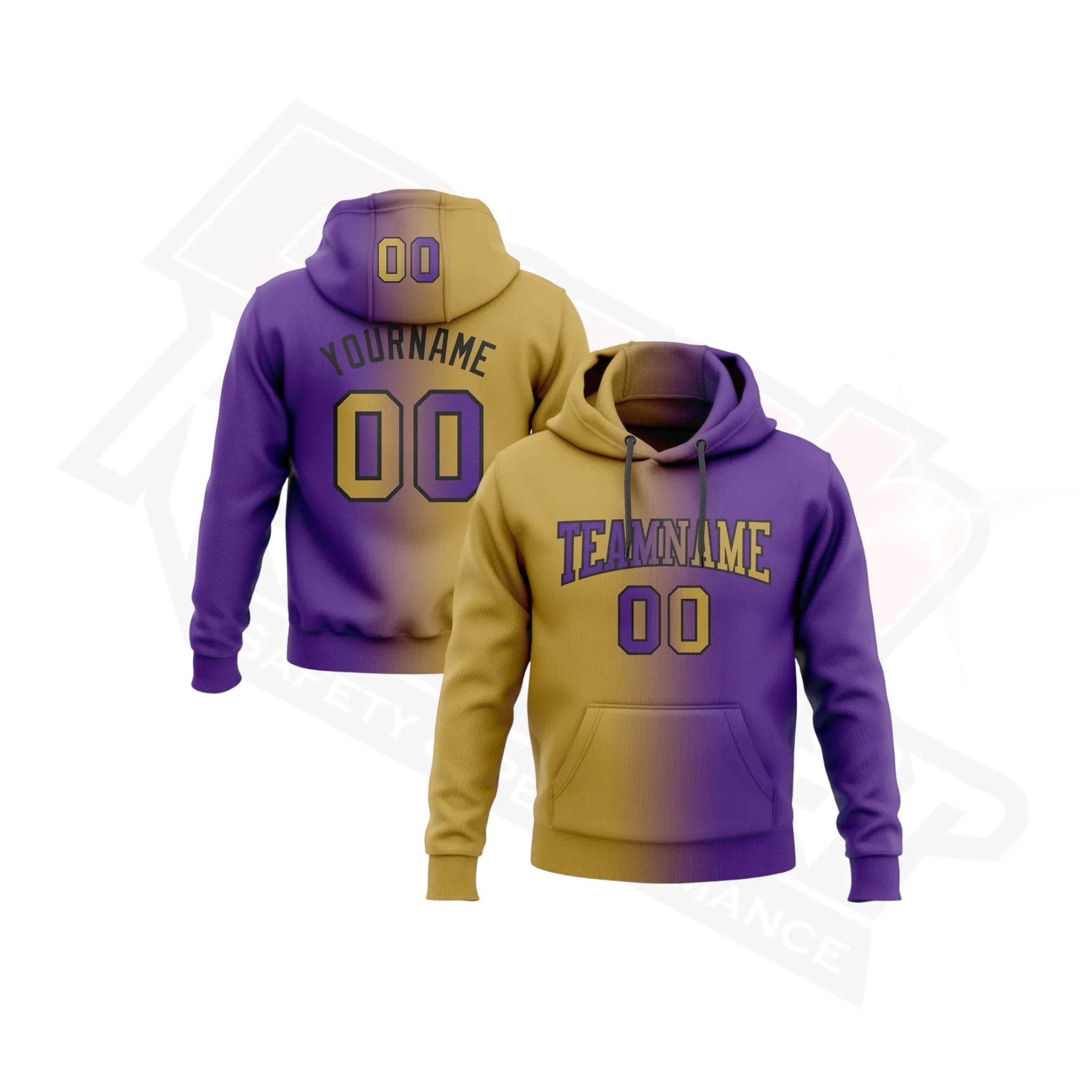 Custom Stitched Purple, Old Gold & Black Gradient Sports Hoodie - Dash Racegear Store
