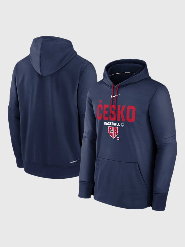Czech 2026 World Baseball Classic Hoodie Hoodie unisex detail view 2 | Dash Racegear — Navy Czech 2026 WBC Nike Therma Hoodie, comfortable, soft fleece perfect for streetwear or fan pride.