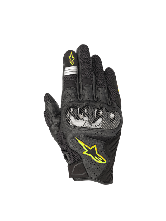 Alpinestars SMX-1 Air V2 Gloves, Men's Road Riding Gloves, Black and Yellow Fluo, Leather and Mesh, CE Certified.
