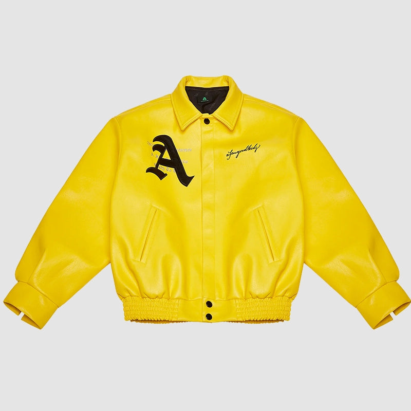 DONCARE AFGK Ferrari Leather Jacket Yellow Leather Jacket unisex detail view 2 | Dash Racegear — Stylish Yellow AFGK Ferrari Leather Jacket